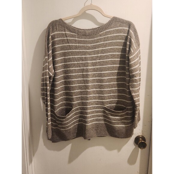 Abercrombie & Fitch Women's Large Gray/White Strped Pull Over Sweater‎ W/Pockets - Picture 1 of 9